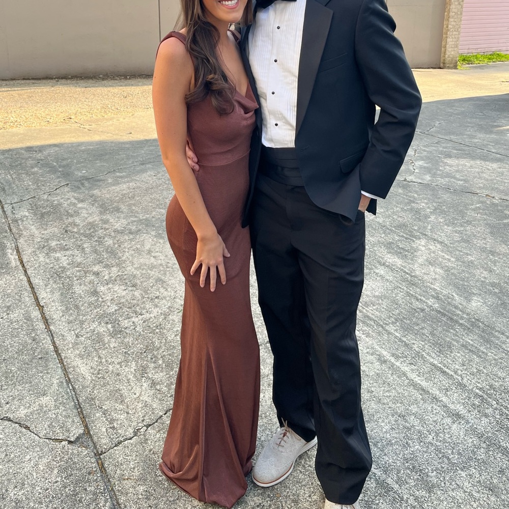 Brown cow neck formal dress